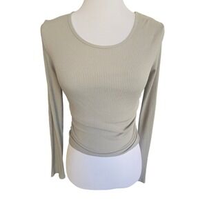 Alo Ribbed Long Sleeve Ruched Crop Top Sage Green Size M